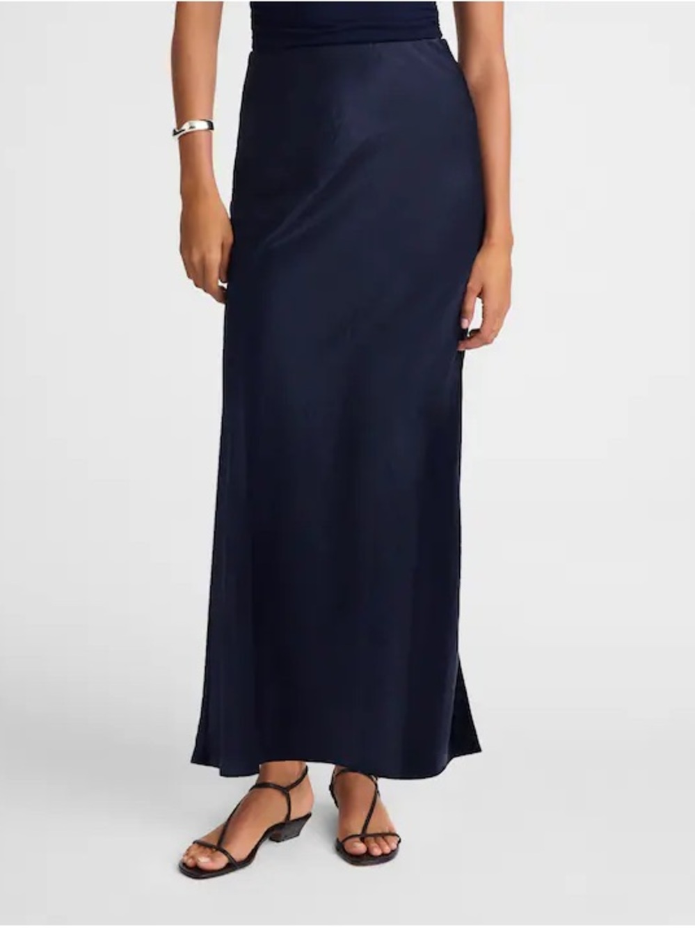 Madewell Navy Satin Slip Midi Skirt